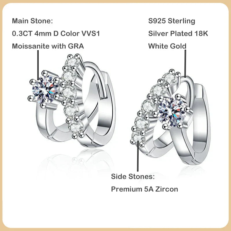 100% Real D Color 0.3CT 4mm Moissanite Hoop Earrings For Women S925 Sterling Silver Plated 18K White Gold Diamond Earring