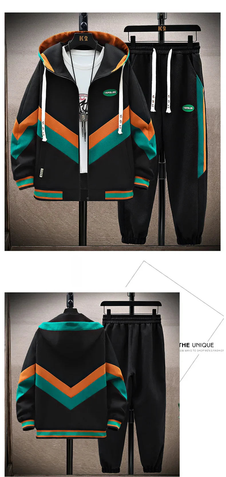 Spring Autumn Men's Sets Korean Fashion Joggers Suit Men Casual Men patchwork Streetwear Hooded Tracksuit Men Two Piece Set