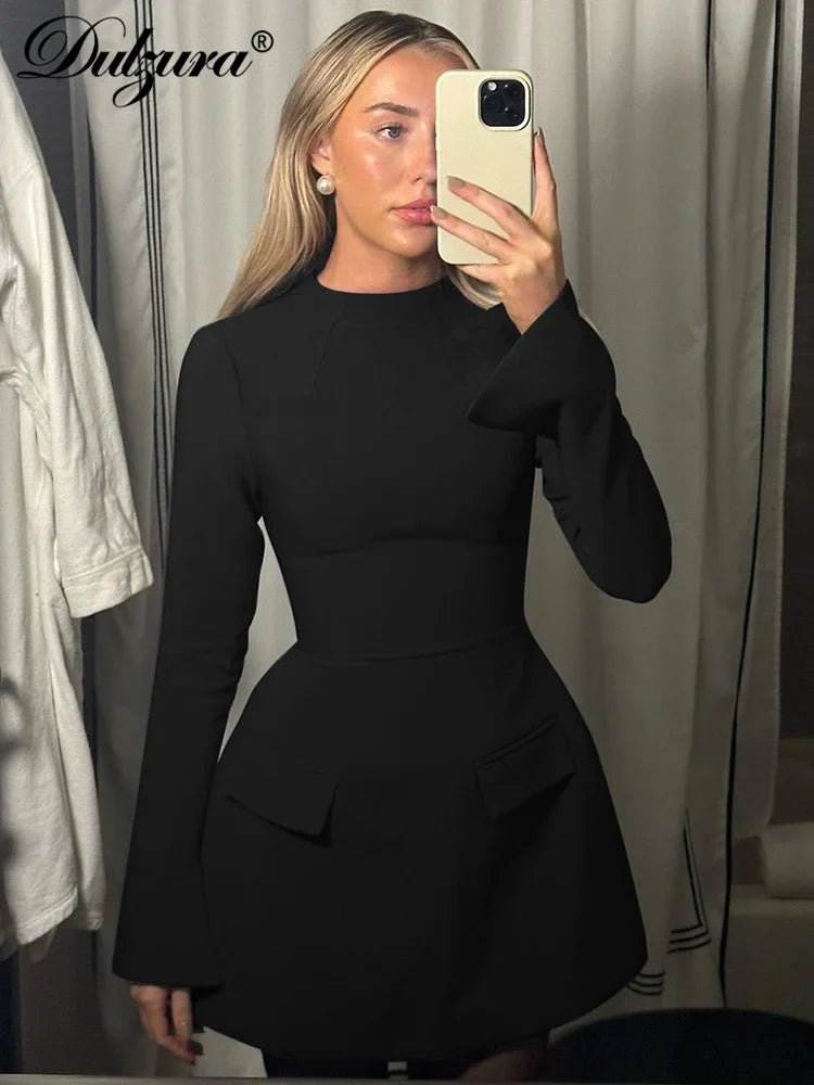 Long Sleeves Zipper Bodycon Mini Dress With Pocket Solid Elegant Outfit Office Streetwear Women’S Autumn Winter Clothes