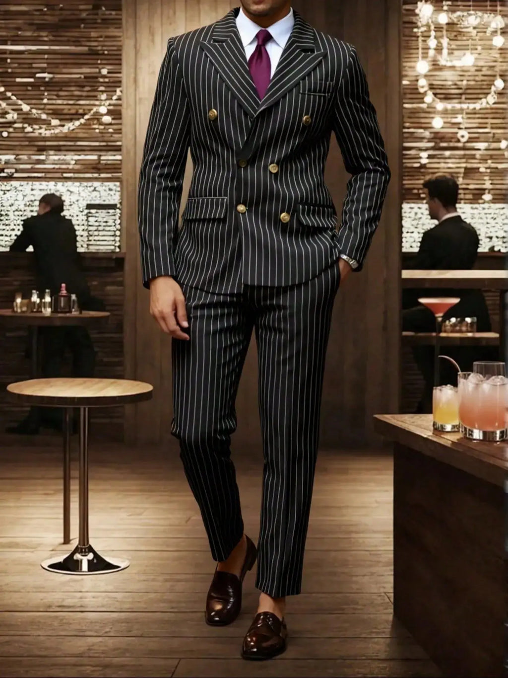 High-quality European and American Men's Clothing, Formal Suits with Stripes, Trousers for Business, Formal Dinners, Weddings