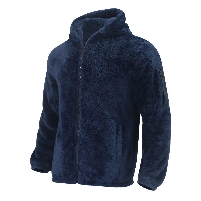 Men's Autumn and Winter Double-Sided Fleece Warm Jacket  Loose Hooded Casual Jacket