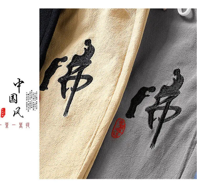 Summer Chinese style Shirts + Pants Dragon Embroried 100% Cotton linen Sportswear Men's Casual Sets Male Fashion Chinese style