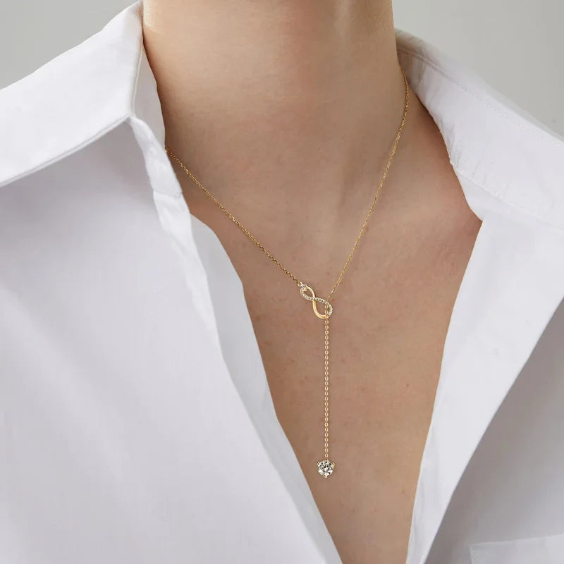 Round Moissanite Infinity Charm Pendant Necklace for Women S925 Sterling Silver Necklaces Chains Wedding Jewelry Gifts