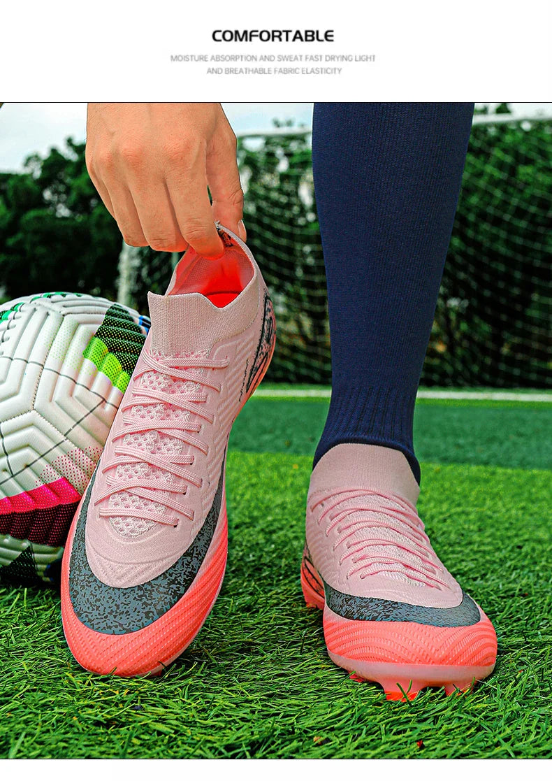 High Top Men Soccer Cleats Professional Football Shoes AG/TF Studs Anti Slip Training Sneaker Comfortable Breathable Adult Match