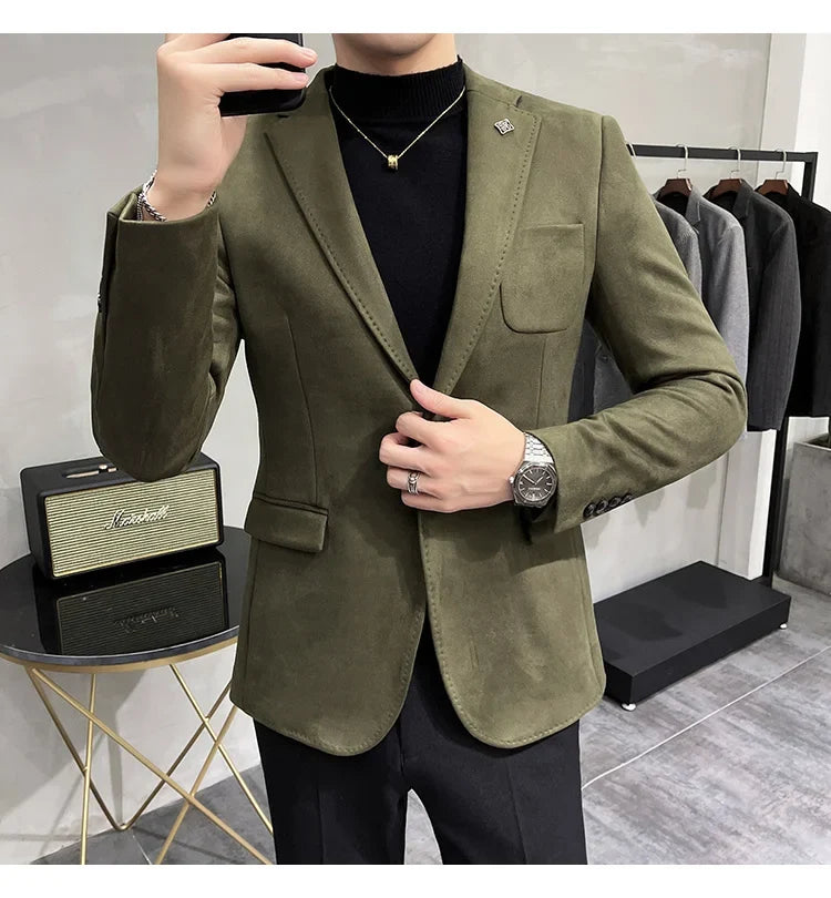 Plus Size 4XL-M Autumn Deerskin Velvet Jackets Blazer 6 Color Men Business Slim Blazers Hommes Casual Wedding Tuxedo Suit Coat