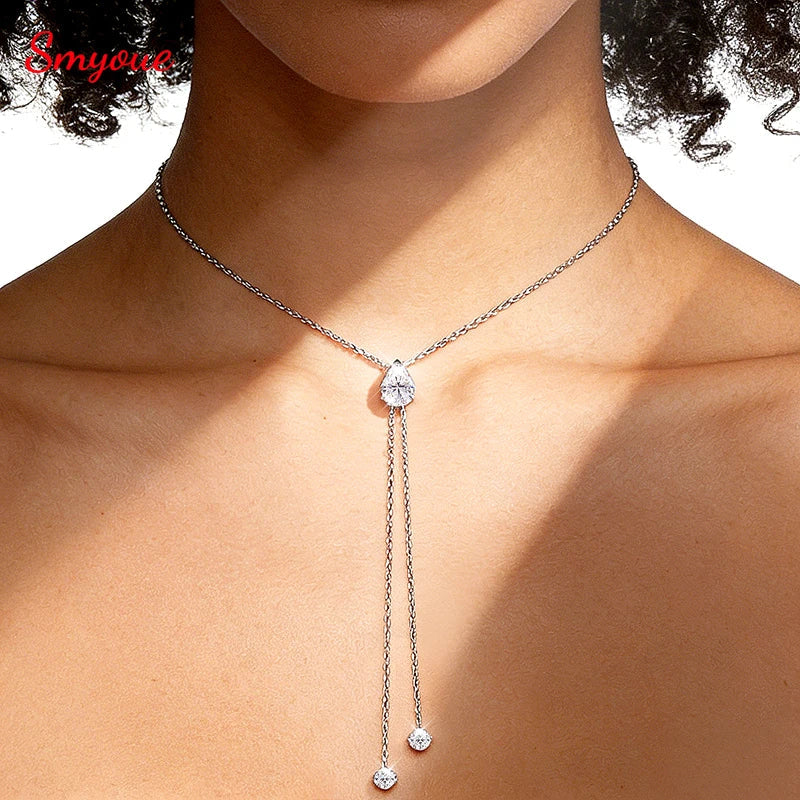 1-2CT Pear Cut Moissanite Long Necklace for Women Luxury Jewelry Female Neck Chain Solid Silver 925 Pendant Lab Diamond