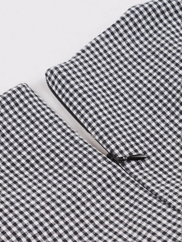 Plaid and Black Elegant Ladies Rockabilly Cotton Dresses Notched Collar 3/4 Sleeve Autumn Winter Women Vintage Dress