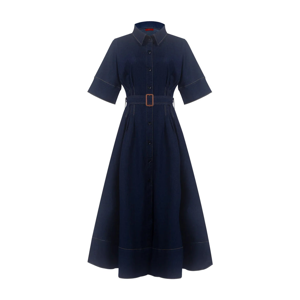 2025 Spring New Series Denim MIDI Dress With Lapel Fashion Slim Elegant Women's Dresses Female Party Dress