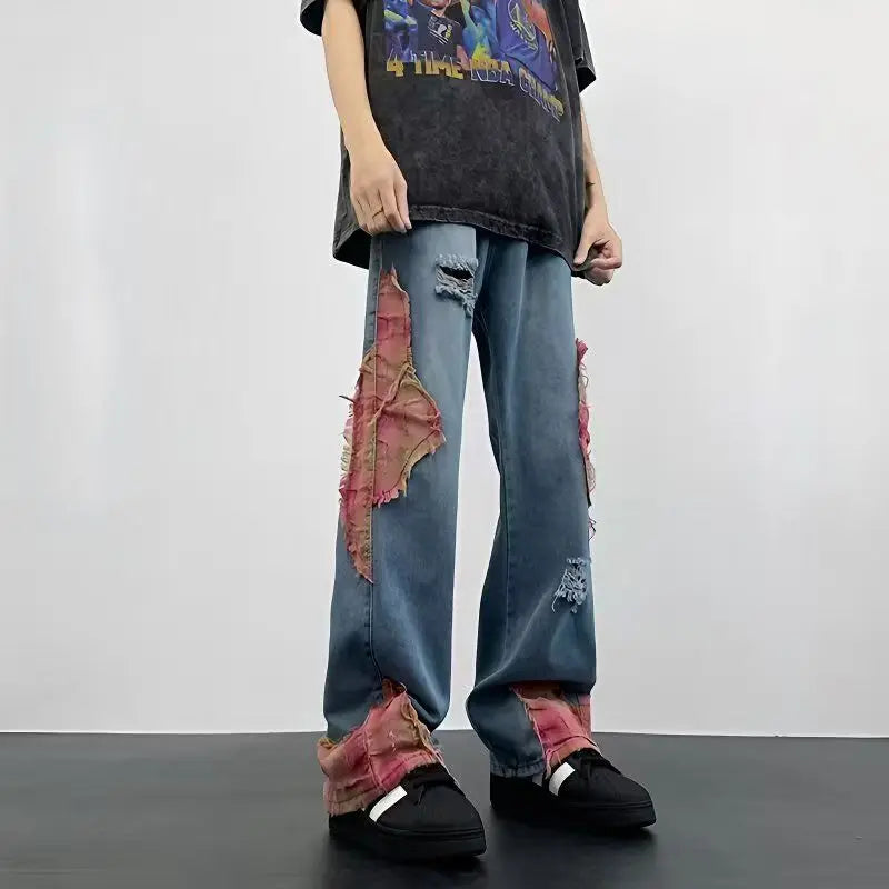 High Street Hip-Hop Flared Jeans for And Summer Street Design Splicing Mopping Pants, for Outdoor | Kpop Demon | Halloween | Jor