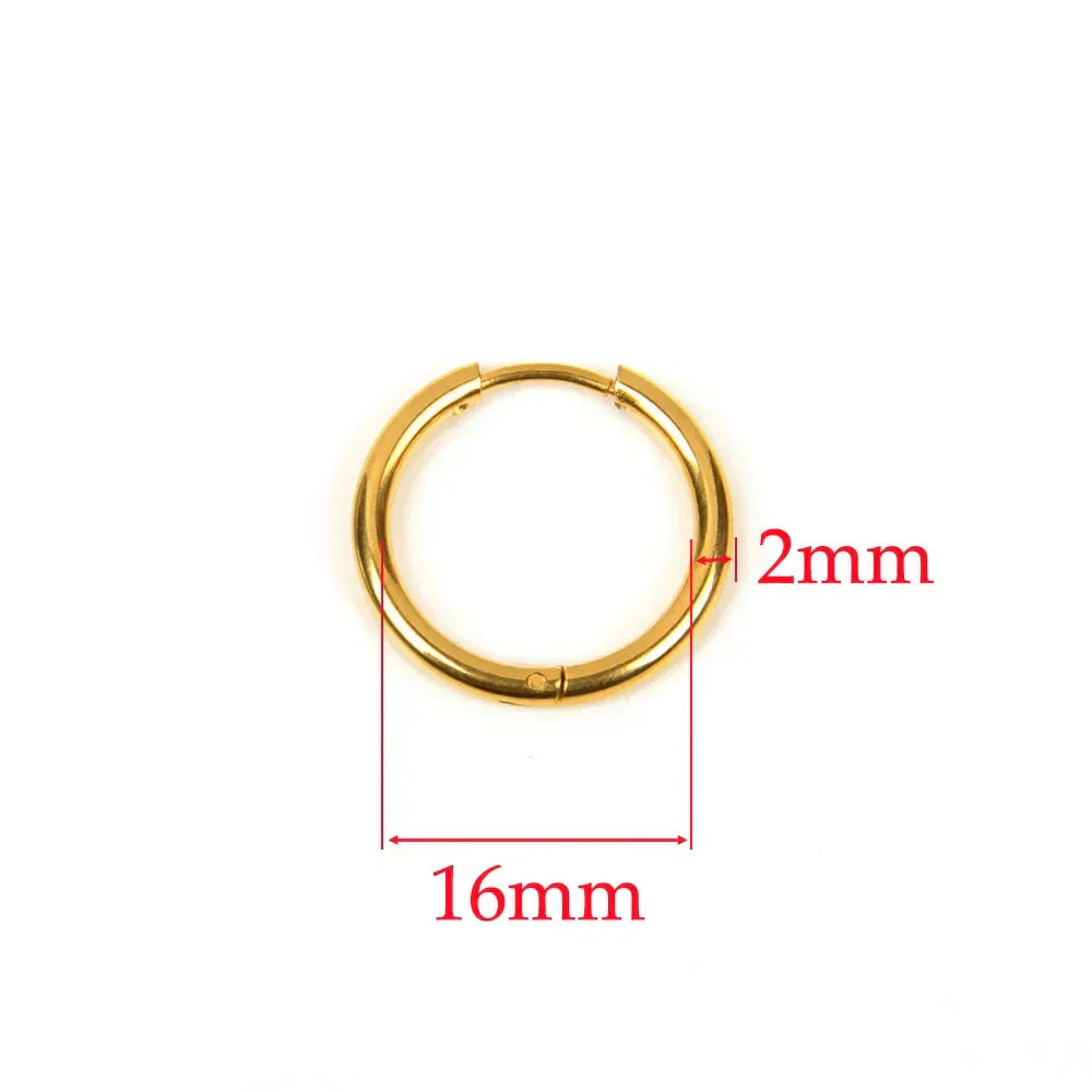 10pcs 316L Stainless Steel Hoop Earrings Women Men Punk Hiphop Circular Ear Buckle Ring Jewelry Gold Color Accessories Wholesale