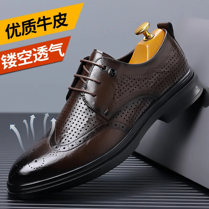 2026 Spring Autumn New Brogue Shoes for Men Solid Color Leather Dress Shoes Male Fashion Business Casual Wedding Shoe Man