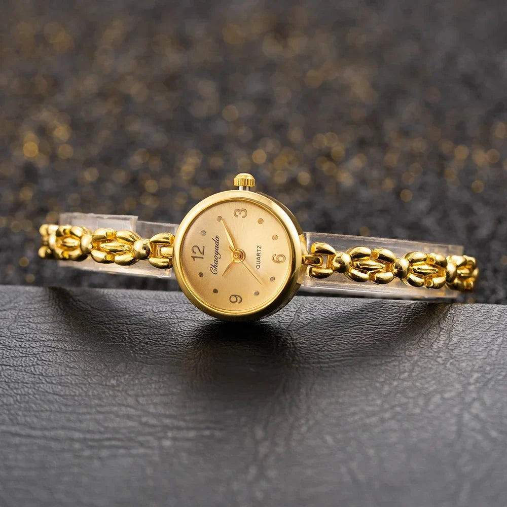 Women's Watches New Luxury Brand Alloy Crystal Women Bracelet Watch Fashion Elegant Golden Small Dial Ladies Clock Reloj Mujer