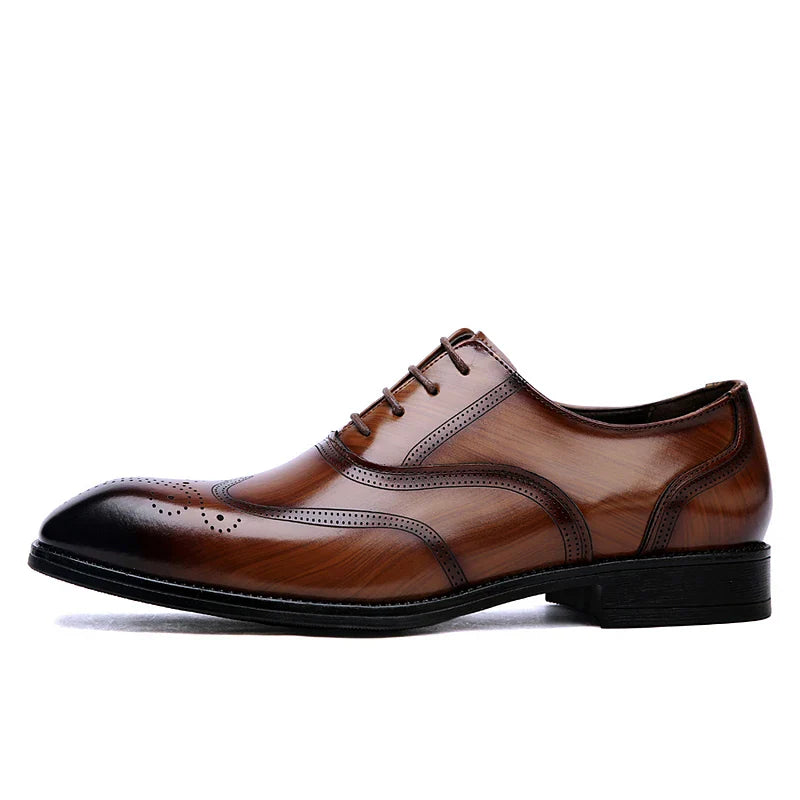 Luxury Brand Men's Glossy Leather Shoes Classic Brogue Shoes Lace Up Men's Office High-quality Business Shoes Big Size：38-48