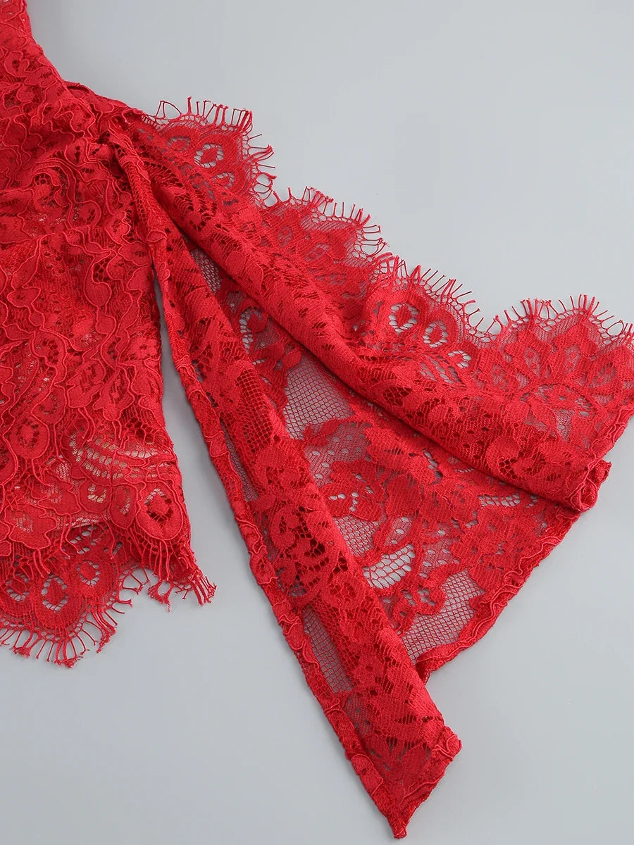 VC Christmas Dress For Women Red Lace Sexy Strapless Sleeveless Slim Supper Short Dress With Lace-Up
