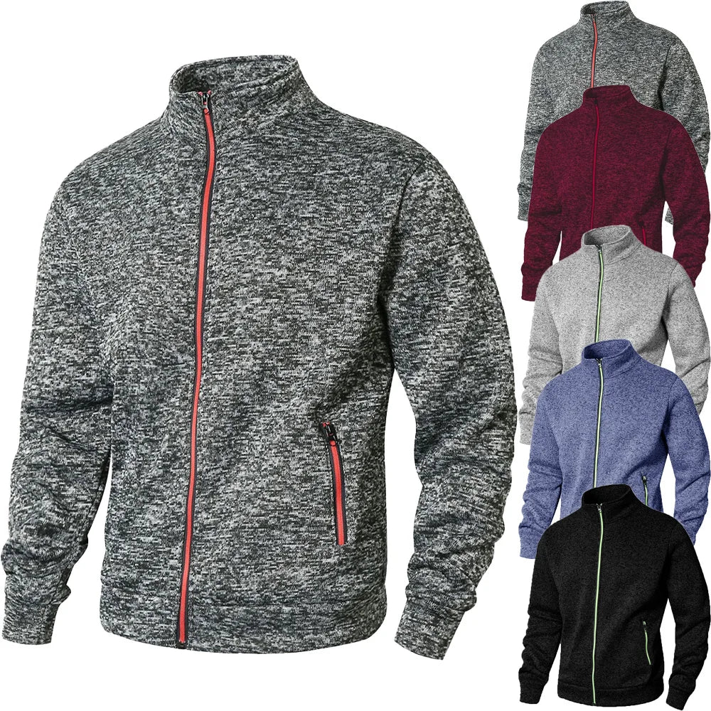 Men’s stand collar jacket cardigan, zip-up casual sweatshirt, spring autumn, regular fit, M–XXL