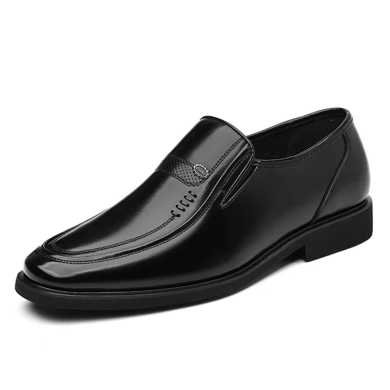 Men's Business Casual Leather Shoes round Toe Low Top Breathable Anti-Slip Rubber Outsole Comfortable Commuting Shoes