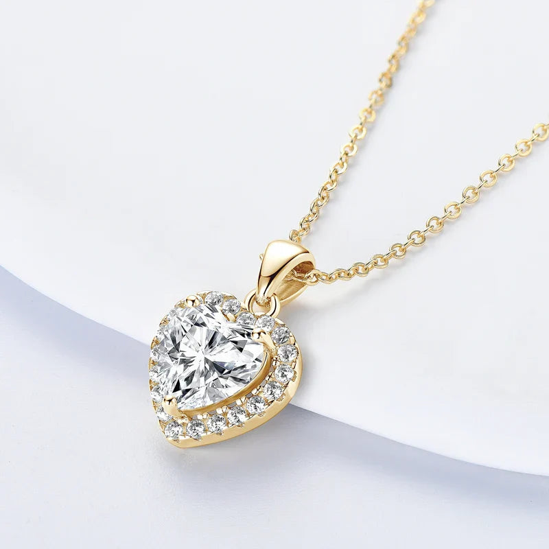 2ct D Color Moissanite Love Heart Pendant Necklaces 925 Sterling Silver Necklace Chains for Women Wedding Jewelry Gift