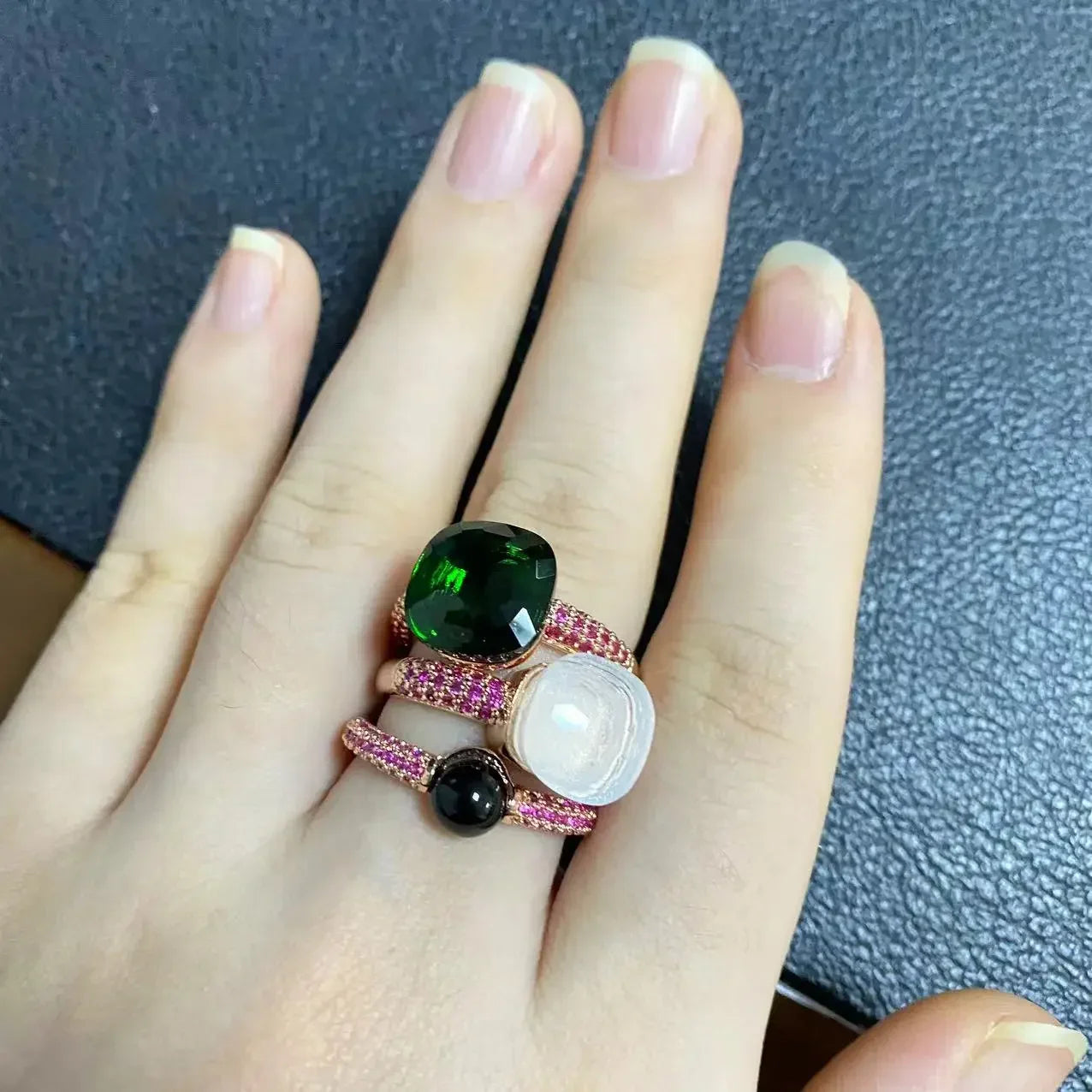 3Pcs/Set Nudo Ring Stacking Set for Women Mix Color Candy Crystal Inlay Zircon Amethyst Blue Topaz Round Jewelry Gift