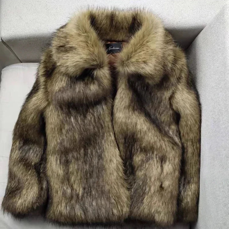 Winter Short Thick Warm Hairy Shaggy Faux Raccoon Fur Coat Men Long Sleeve High Quality Luxury Fluffy Jacket 2023