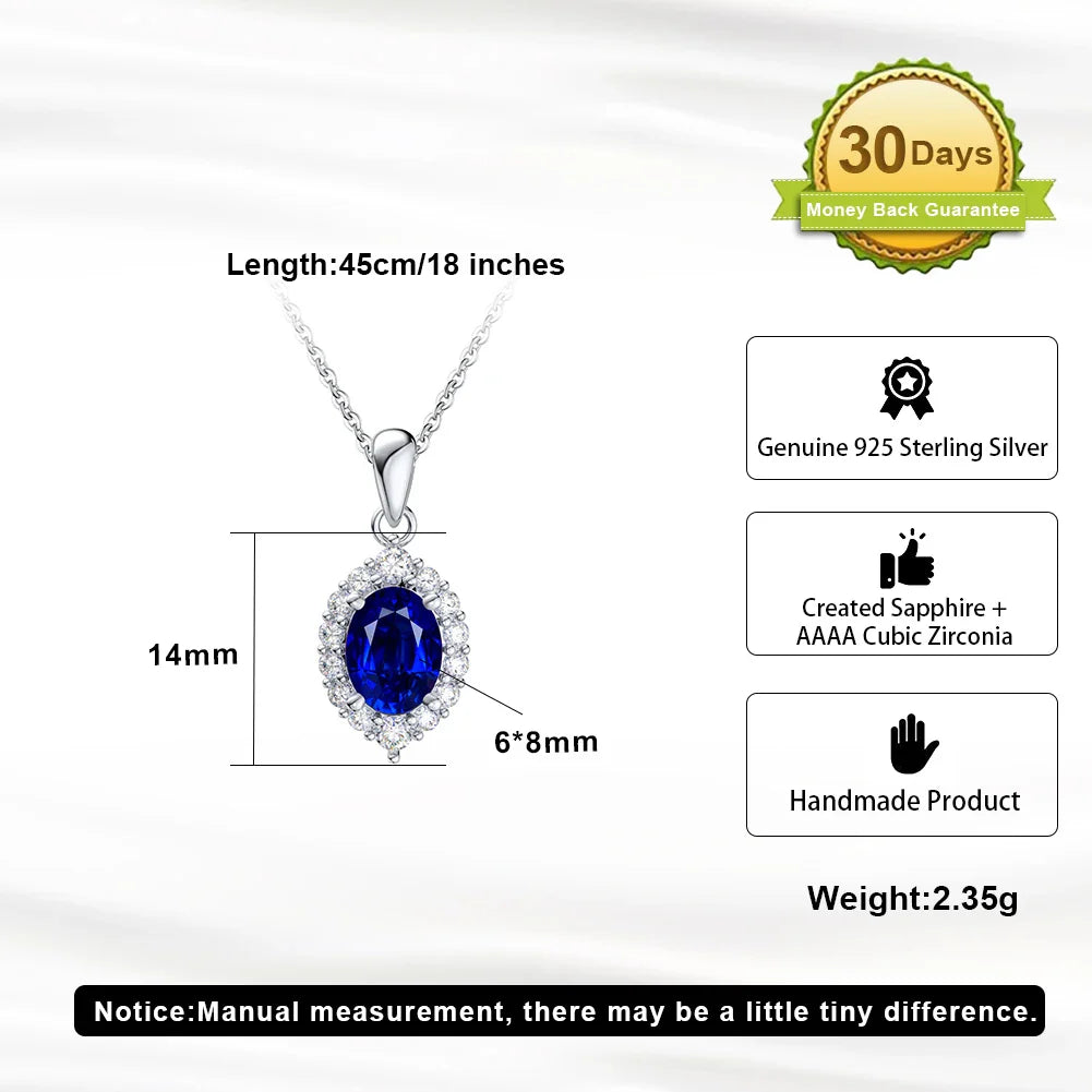 Created Sapphire Sterling Silver Pendant Necklace Women's Trendy Tear Drop Pendant Anniversary Jewelry Gift LZN06