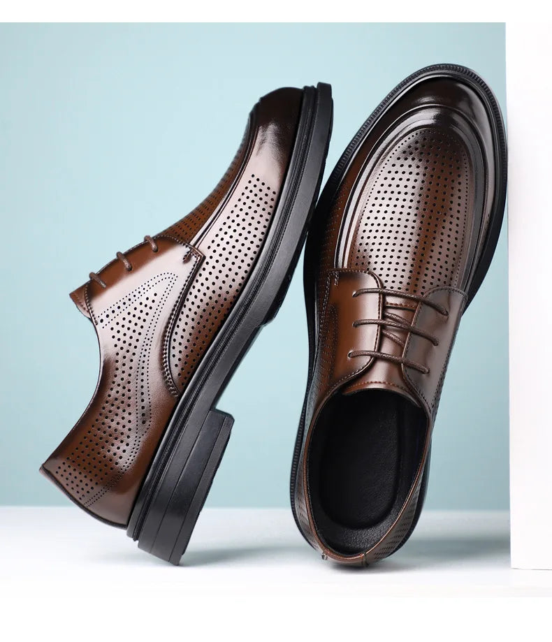 New Lace Designer Derby Shoes for Man Hallow Breathable Business Casual Leather Shoes Male Summer Autumn Fashion Dress Shoe Man