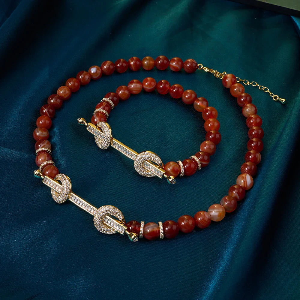 015810 Beaded Choker for Women Color Natural Stone Necklace Set Daily Wear Ceremony Engament Cocktail Party Jewelry Accessories