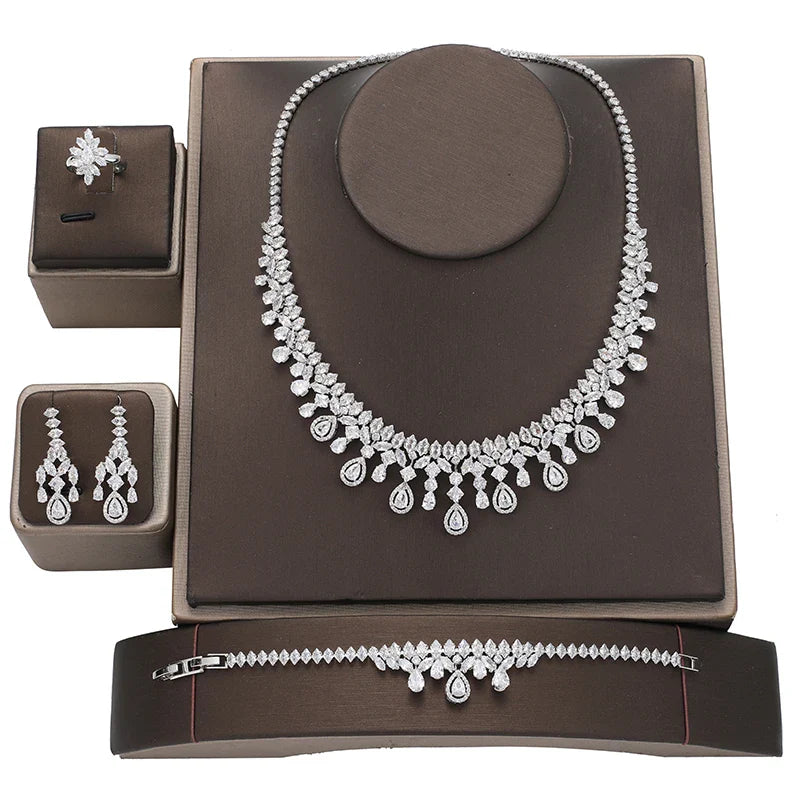 Jewelry Set New Retro Simple Ladies Engagement Wedding Necklace Bracelet Ring Earrings Zircon Set BN8050 Bijoux Mariage