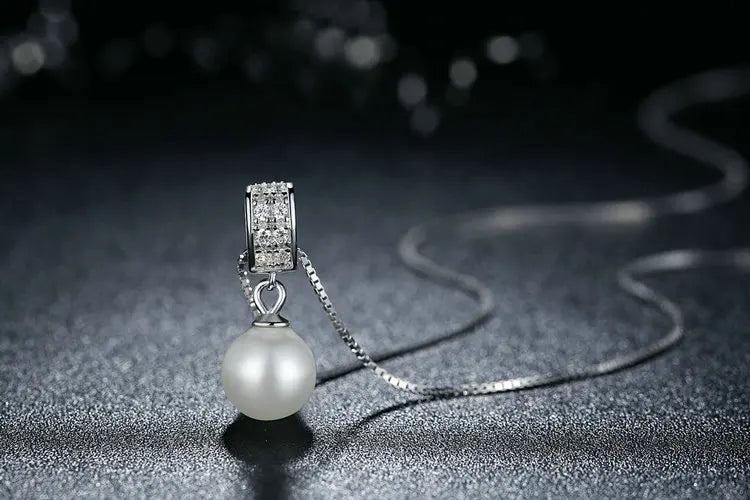 925 Sterling Silver Simulated Pearl Pendant Necklace Long Chain Necklace  Jewelry Wedding Necklace Accessories SCN030