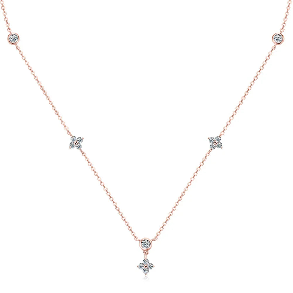 Rose Gold Four Leaf Clover Moissanite Necklace 925 Silver Plated 18k Yellow/White Gold Diamond Choker Chain for Women Jewelry
