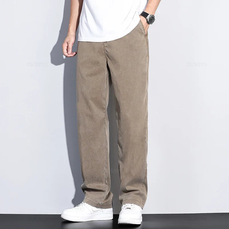 Summer New Upgrade Soft Lyocell Fabric Jeans Men Ultrathin Blue Elastic Waist Loose Straight Denim Trousers Male Plus Size 5XL