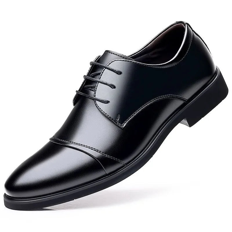 Men's Formal Wedding Shoes Large Size Increase Business Leather Shoes Rubber Bottom Microfiber Upper Cross-Border Men's Shoes