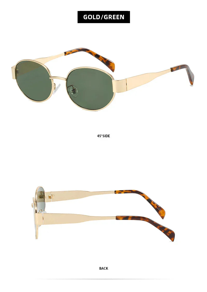 Luxury Small Oval Sunglasses Men Women Brand Design Metal Round Sun Glasses Classic Reto Casual Driving Shades