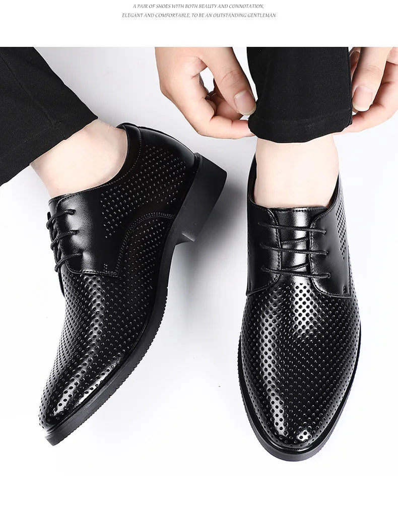 Summer Autumn Dress Shoes for Men Hallow Breathable Lace Designer Leather Shoes Male Fashion Business Casual Elegant Shoe Man