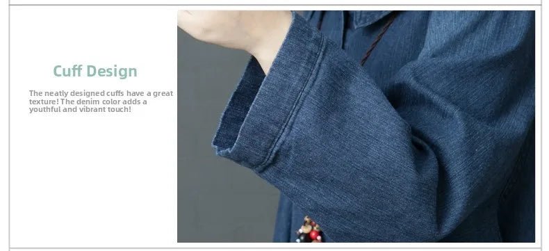 Women's Denim Dr Long Sve Loose Fit irt Sle Autumn Spring Faion plus Size Clothing Meat Concealing Slimming Skirt