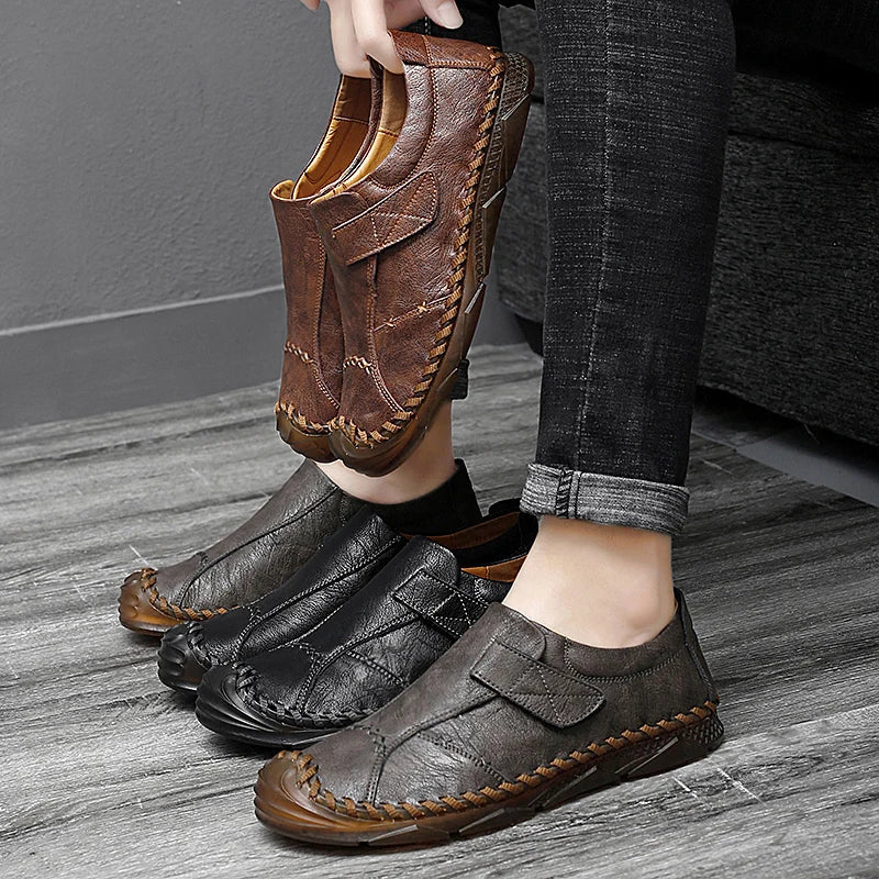 Breathable Genuine Leather Men Shoes Summer Slip On Loafers Men Casual Leather Shoes Blue Flats Hot Sale Driving Shoes Moccasins
