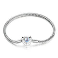 Heart-Shaped Charm & Beads Bracelet 925 Sterling Silver Snake Chain Basic Bracelet For Women Moonstone Jewelry 17CM 19CM