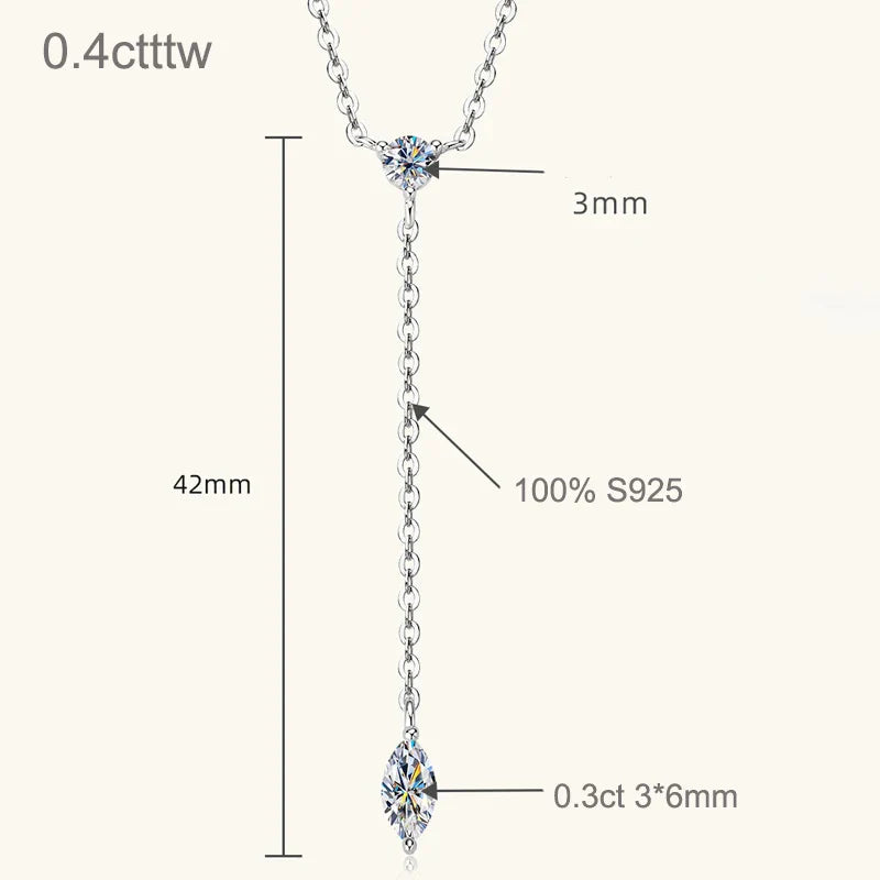 0.4cttw Marquise/round Cut Moissanite Necklace for Women D Color Luxury Pendant 925 Sterling Silver Jewelry Wholesale
