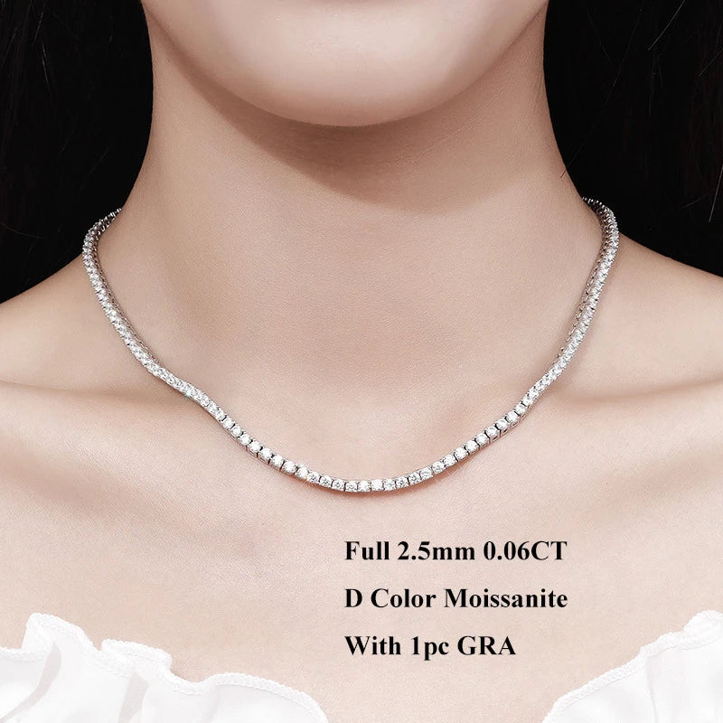 Real 2-5mm Full D Color Moissanite Tennis Neck Chain Necklace for Woman Man 925 Silver GRA Certified Party Bridal Necklaces
