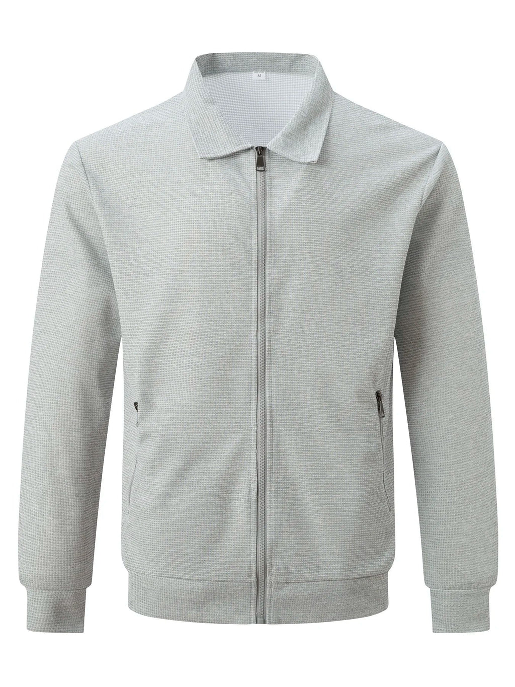 Men's Slim-fit Cardigan Solid-color Lapel Waffle Texture Zipper Pocket Casual Spring/Autumn 2025 Fashion