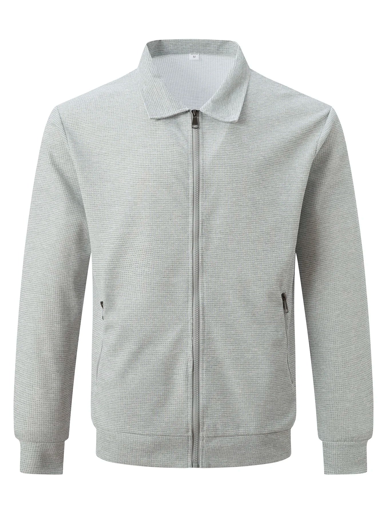 Men's Slim-fit Cardigan Solid-color Lapel Waffle Texture Zipper Pocket Casual Spring/Autumn 2025 Fashion