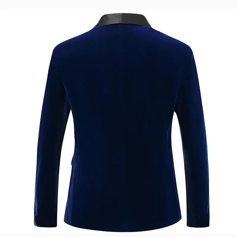 High-grade Men Luxury Gold Velvet Suit One Button Slim Fit Jacket Blue / Red / Green New Homme Wedding Prom Party Dress Blazer