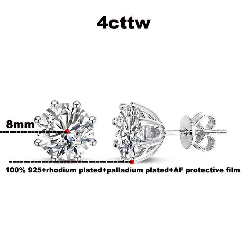2ct Round Cut D Color Moissanite Earring Studs for Women 100% 925 Sterling Silver Lab Diamond Ear Stud White Gold Plated