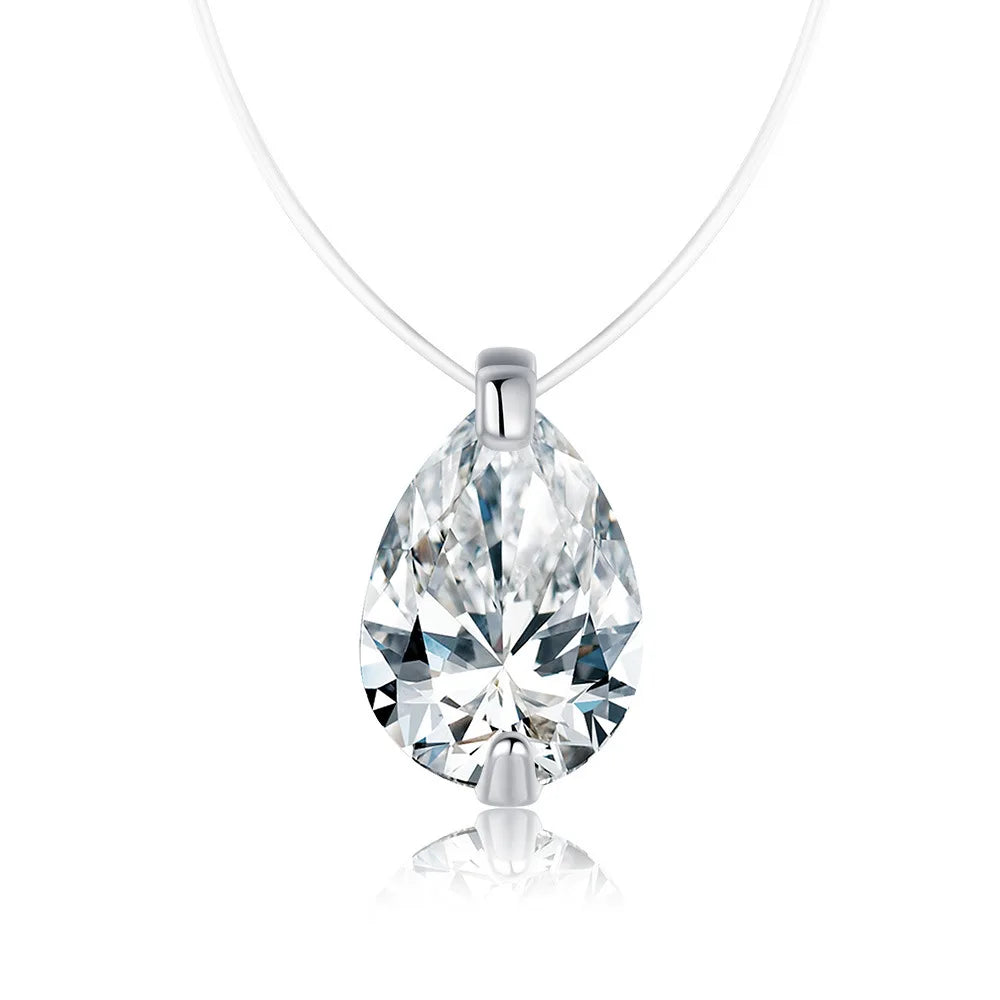GRA Certified 1CT Marquise Cut Moissanite Pendant Necklace for Woman 925 Silver Fishing Line Water Drop Diamond Necklaces