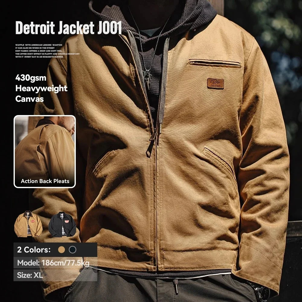 Retro Interstellar Same Style J001 Jacket Canvas Detroit Hunting Jacket Heavyweight Pocket Work Jacket Lapel Collar Coat