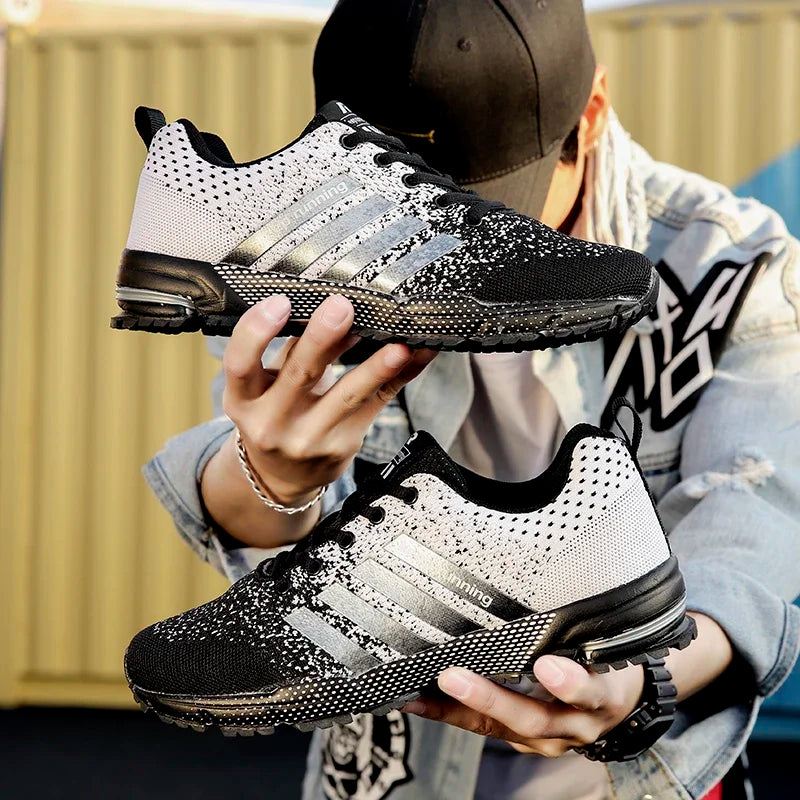 Men's and women's flying mesh surface spring summer breathable casual sports shoes flat vulcanized couple running big size48
