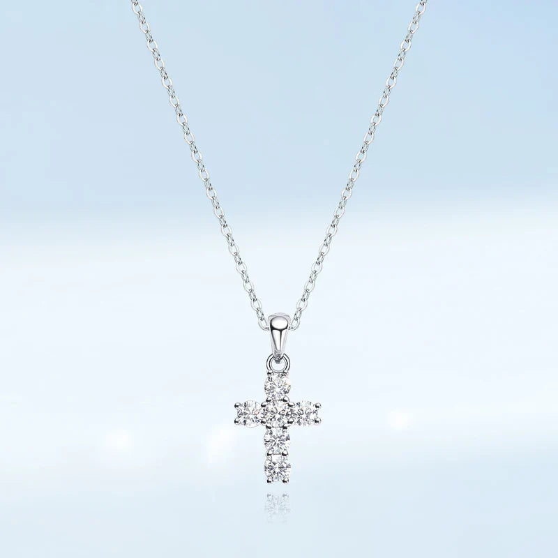 100% Real 0.6ct Moissanite Jesus Cross Pendant Necklace for Women Party S925 Sterling Silver Diamond Chain Necklaces Gift