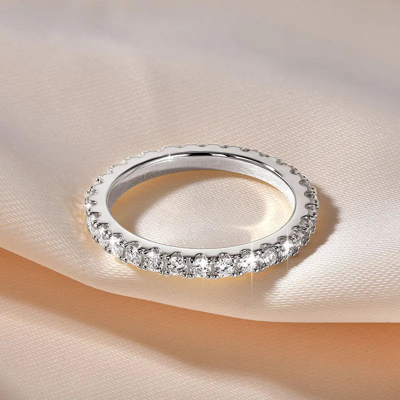 14k Gold Filled Full Eternity Ring Sparkling 2mm D Color Moissanite Stackable Band Finger Jewelry for Womem GRA Cerificate