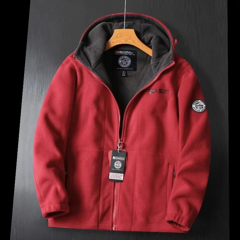 Thickened Double Layer Fleece Winter Jacket for Men with Hood Warm And Anti-Hail Norwegian Style Casual Loose Fit Jacket