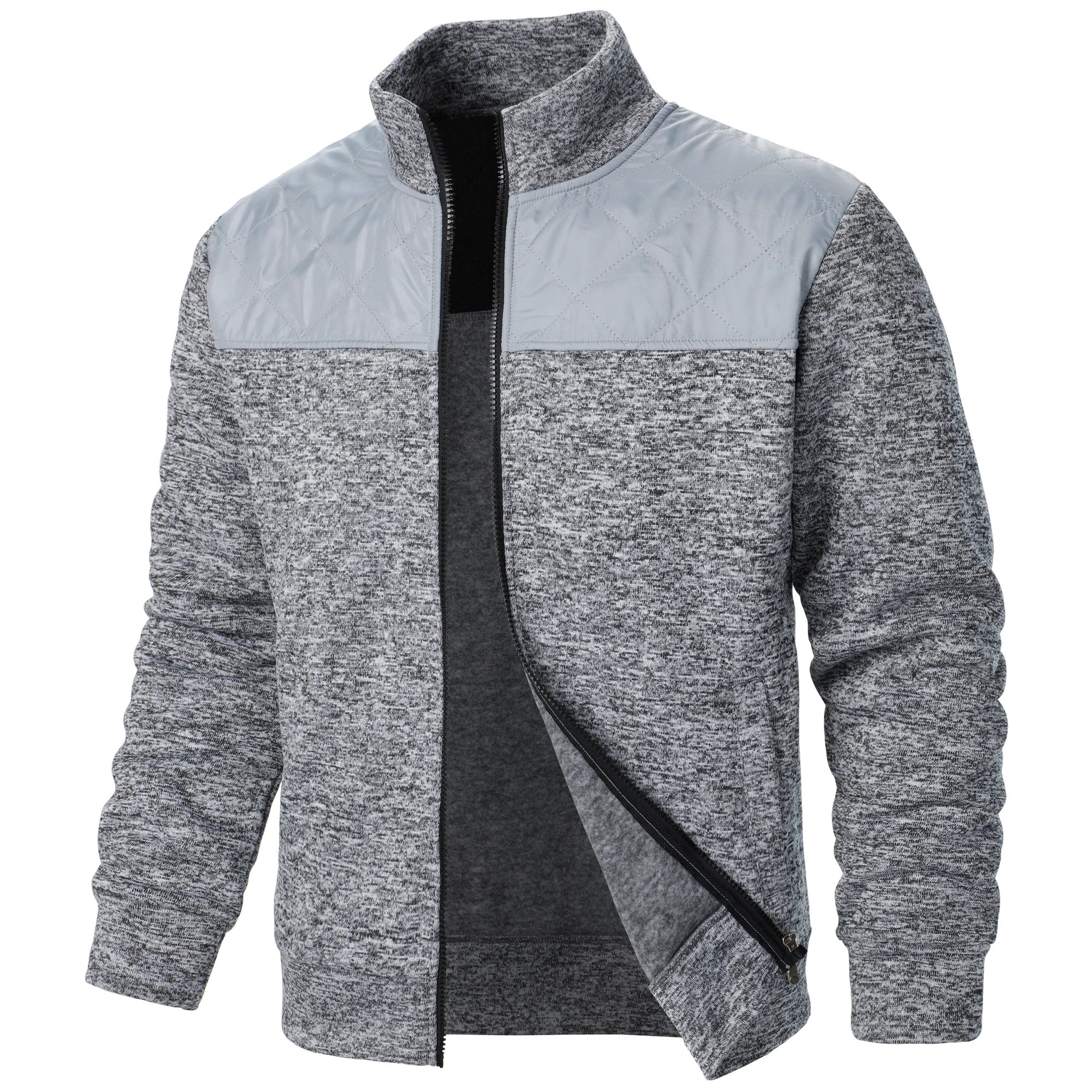 Autumn/winter men's stand-up collar striped check zipper sweater coat with color