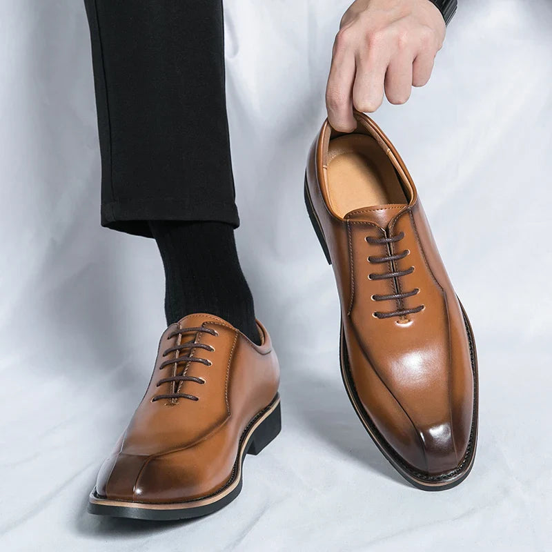 Luxury Business Dress Oxford Men Leather Shoes Painted Stripes Brogue Breathable Spring Autumn office wedding Shoes For Man